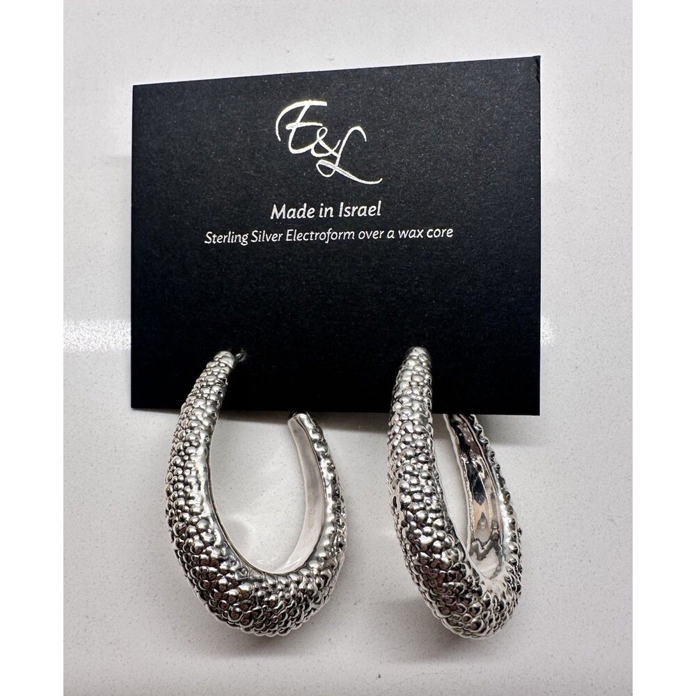 NEW E&L Israel Sterling Silver Electroform Chunky Open Hoop Earrings